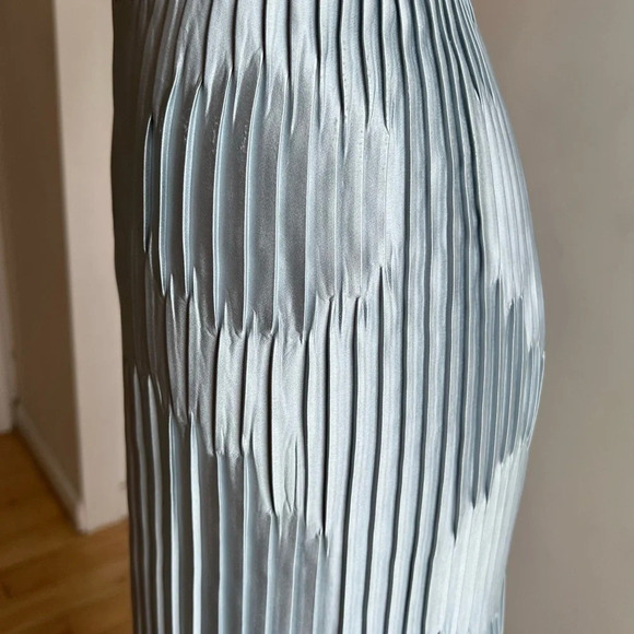 Tretyakova Anna Pale Blue Silver SILK SKIRT - SIZE 8 - 10 PENCIL STRAIGHT - Picture 3 of 9
